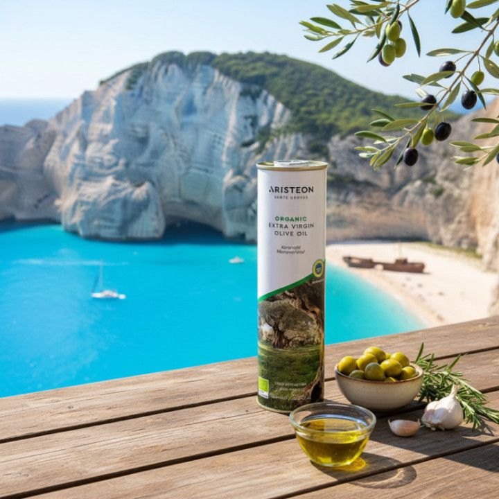 Aristeon Olivenöl vor der Navagio-Bucht, Zakynthos